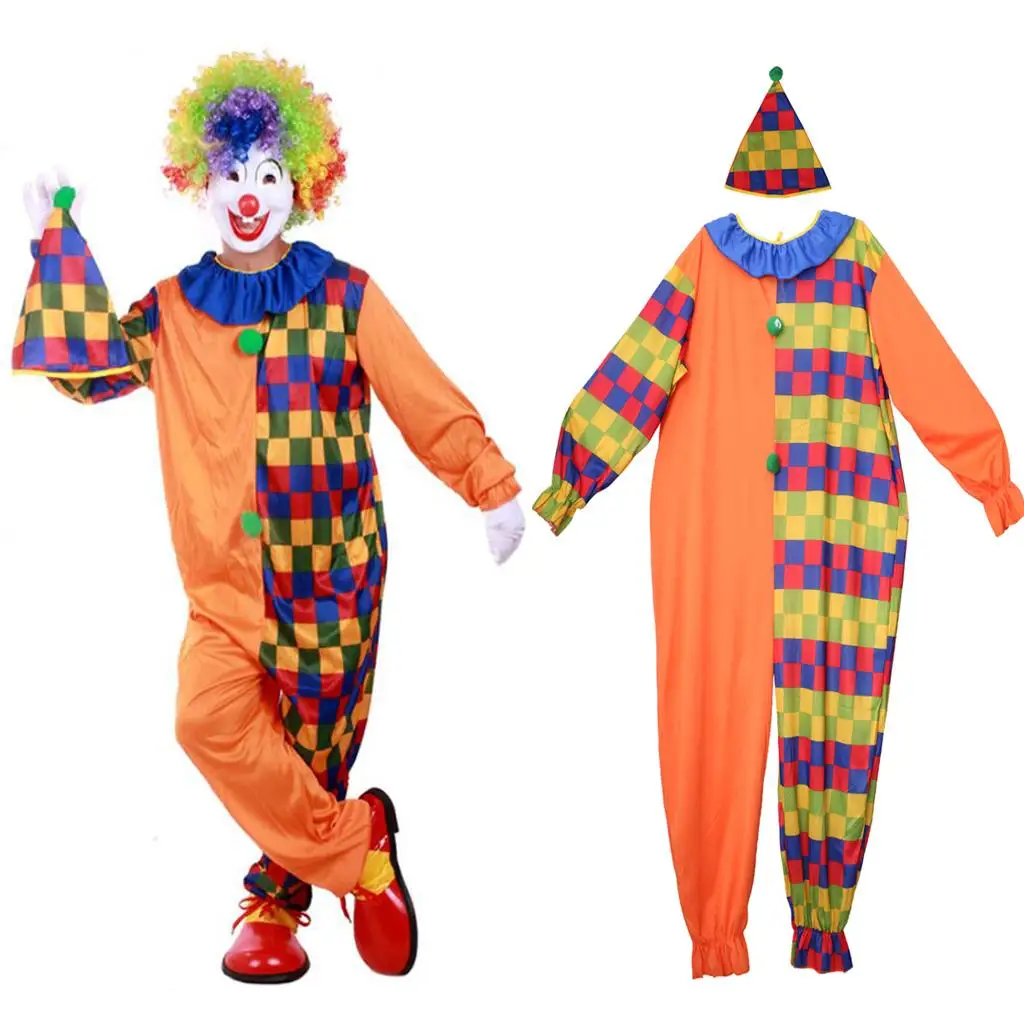 Clown Costume Comedy Mens Clown Outfit Halloween Masquerade Fancy Dress