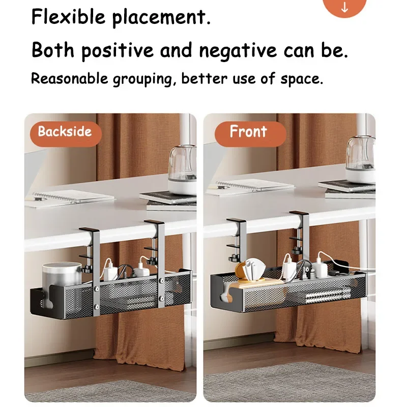 Under Desk Metal Storage Rack No Punching Cable Management Tray for Home/Office, Space-Saving Wire Organizer with Multi-Purpose