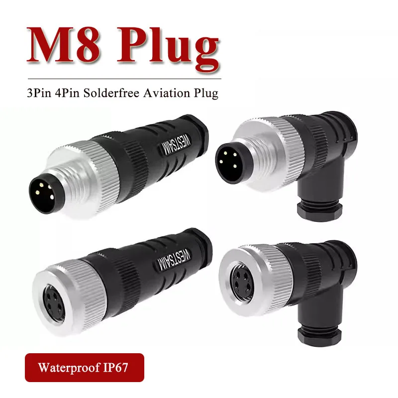 

IP67 M8 3Pin 4Pin Solderfree Aviation Plug M8 Small Waterproof Circular Connector Assembly Screw Crimping Joint Industrial-grade