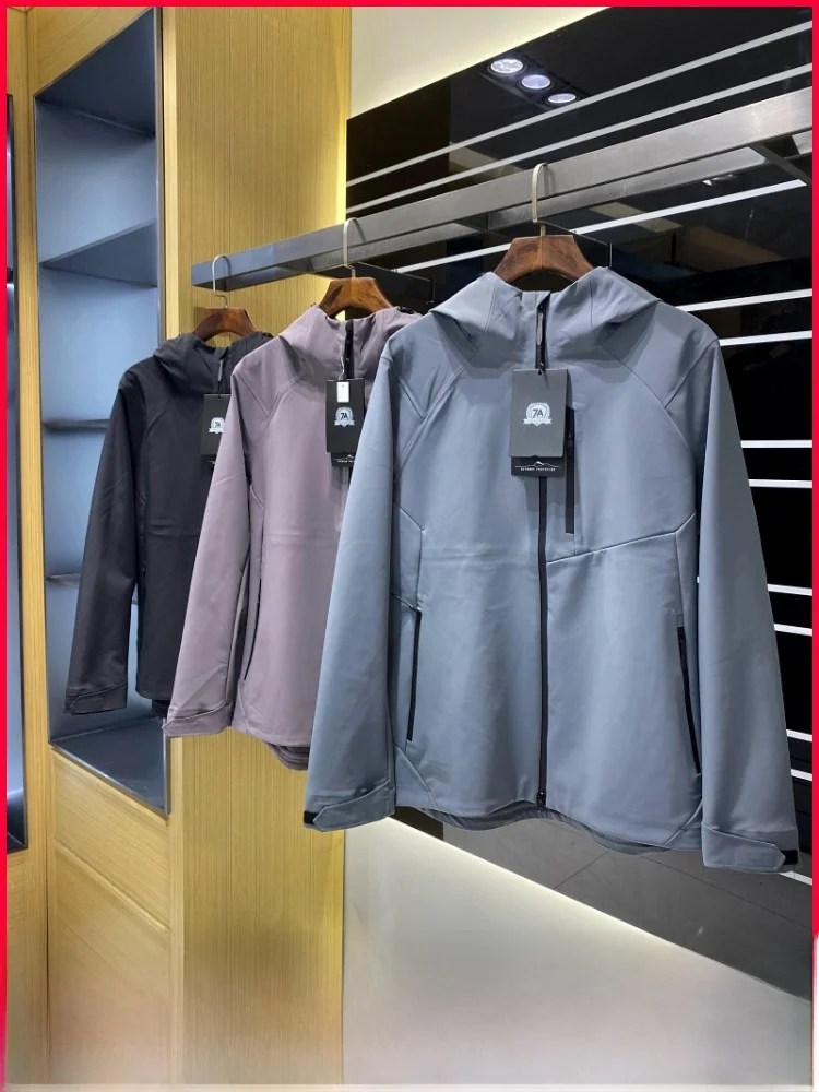 

Men's Outdoor Casual 3D Tailored Hooded Jaet Windproof Water-resistant Polyester Fiber Spring Autumn Zipper Closure Coat