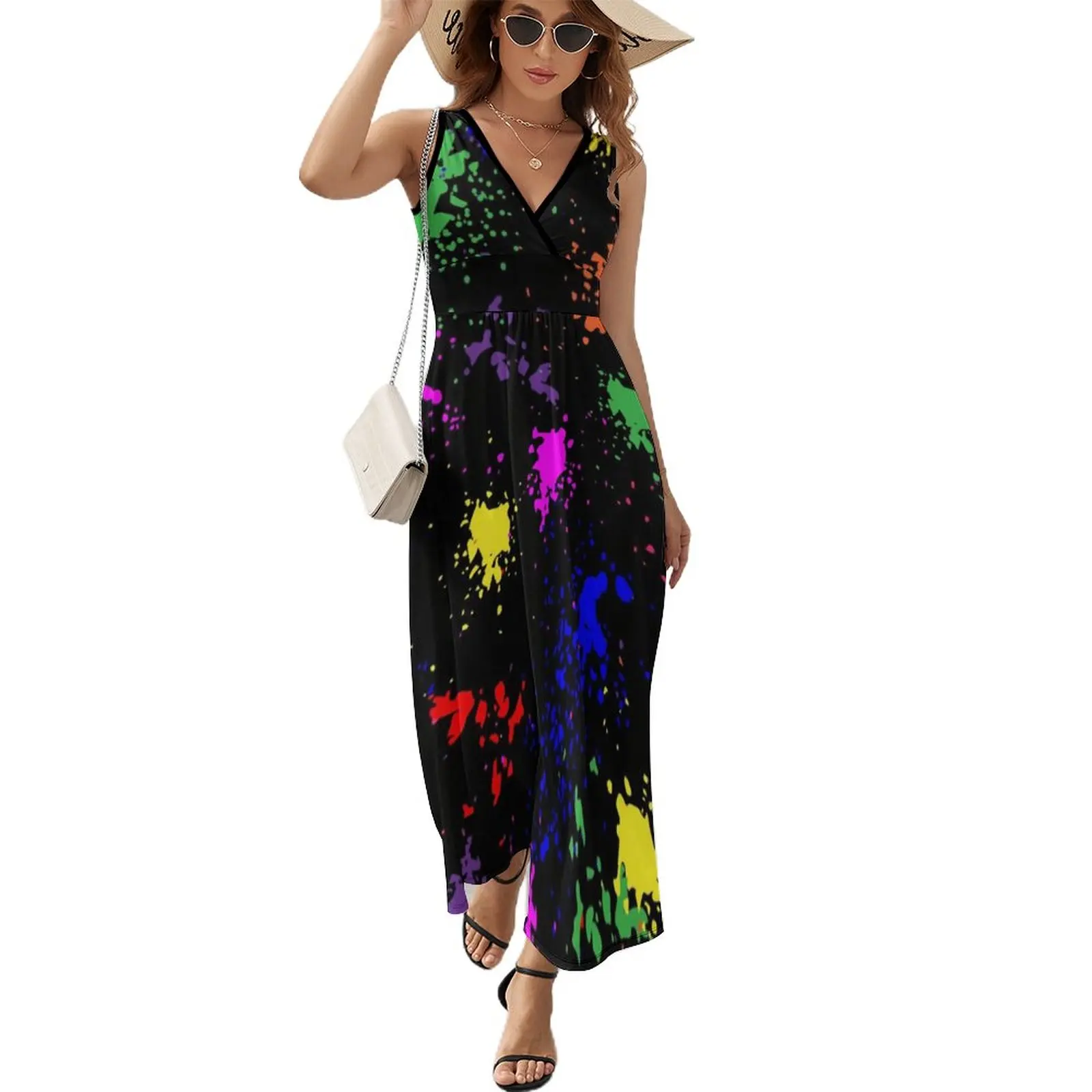 

Glow in Dark Splatter Neon Dress Street Wear Boho Beach Long Dresses Women Vintage Pattern Maxi Dress Gift