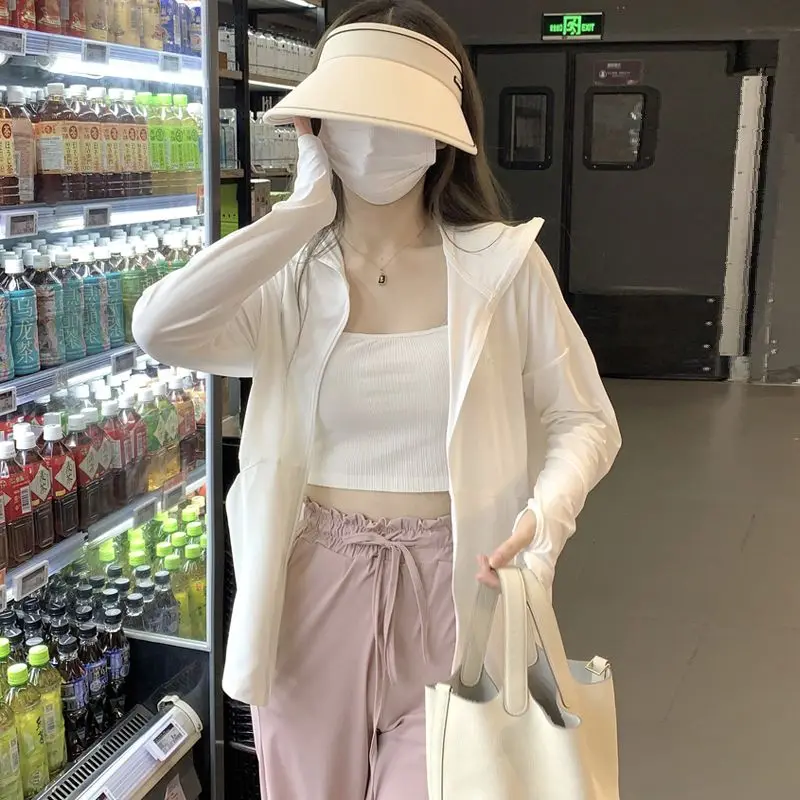 Autumn and Summer Women's Sunscreen Topcoat Hooded Solid Casual Coat Loose and Thin Sunscreen Parka