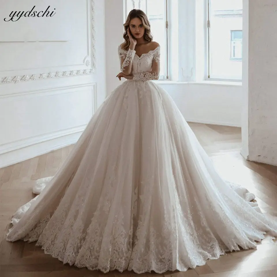 

Luxury Ivory Sweetheart Long Sleeves Wedding Dresses 2023 Princess Off The Shoulder Lace Appliques Bride Gowns Vestido De Novia