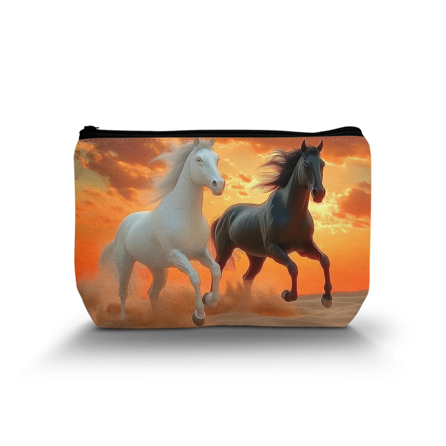 1Pc Horse Sunset Makeup Bag For Women Horse Running In The Desert Cosmetic Bags With Zipper Travel Gift