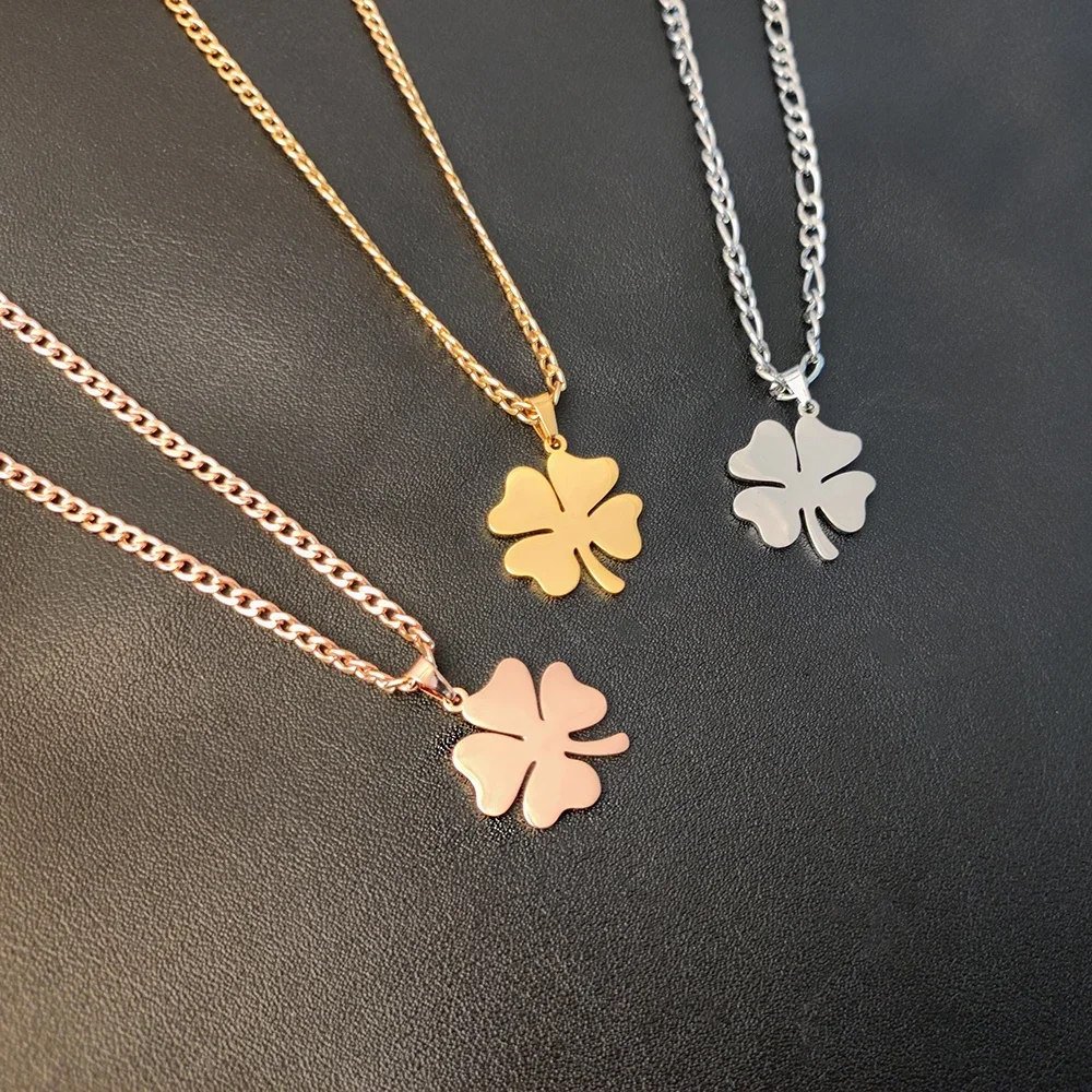 Fashion Four-Leaf Clover Women's Necklace Lucky Charm Pendant Necklace Cuban Chain Stainless Steel Fine Jewelry Free Shipping