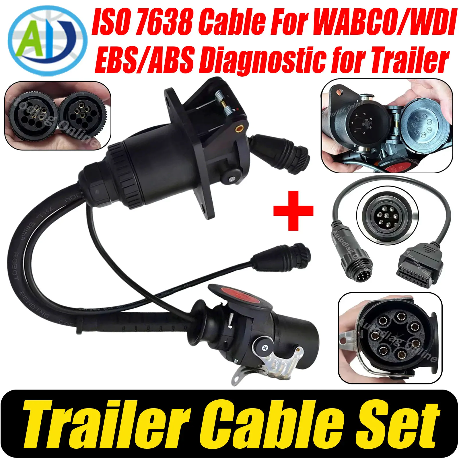 For Trailer ISO 7638 Cable EBS/ABS Diagnostic Adapter For WABCO CAN 24V Heavy Duty Truck 7pin 9pin Diagnostic Connector For WDI