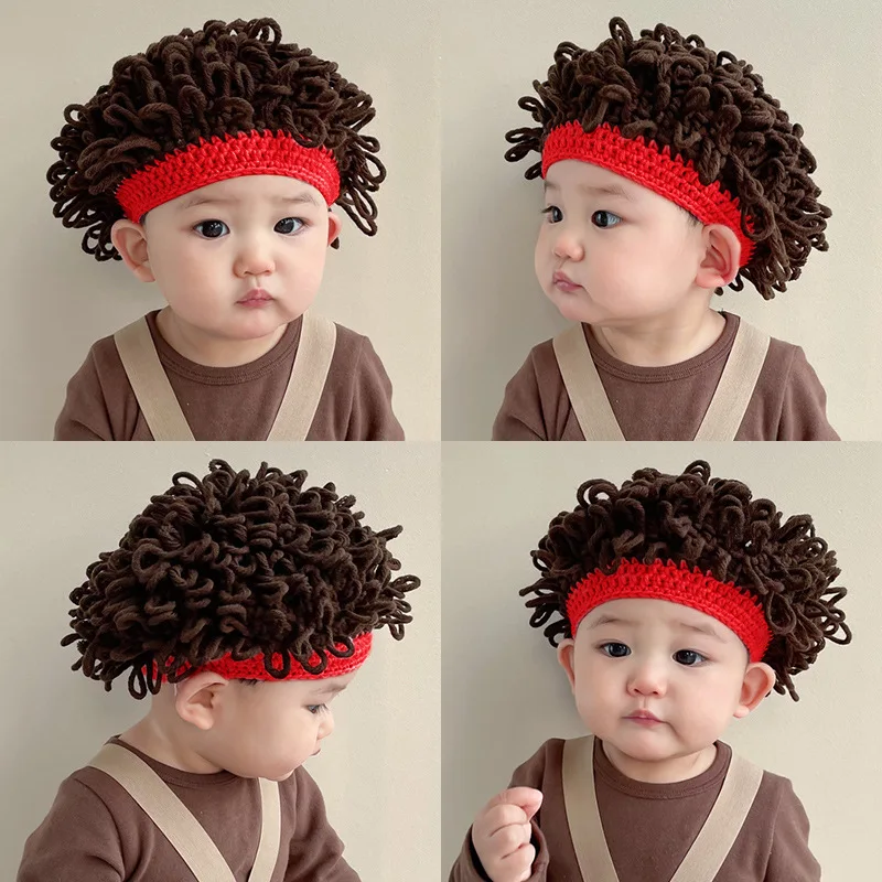 

Wig hat baby antennae hat baby cute net red children personality hair set boys and girls curly caps