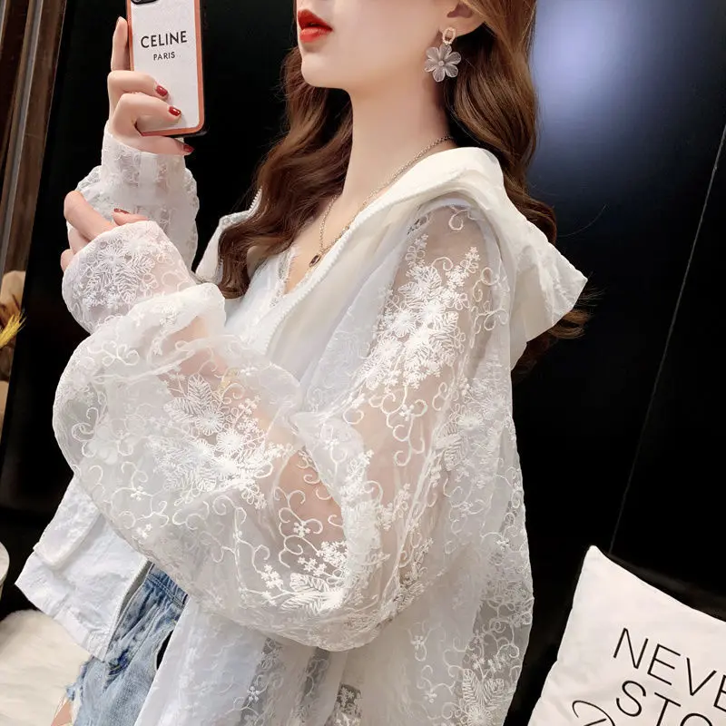 Basic Jackets Women Lace Hollow Out Elegant Sun-proof Summer Vacation Simple All-match Mujer Loose Leisure Thin Korean Fashion