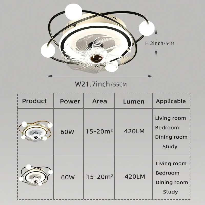 Nowy wentylator sufitowy Salon Sypialnia Nowoczesny i prosty dom Inteligentny zdalnie sterowany wentylator LED Restauracja