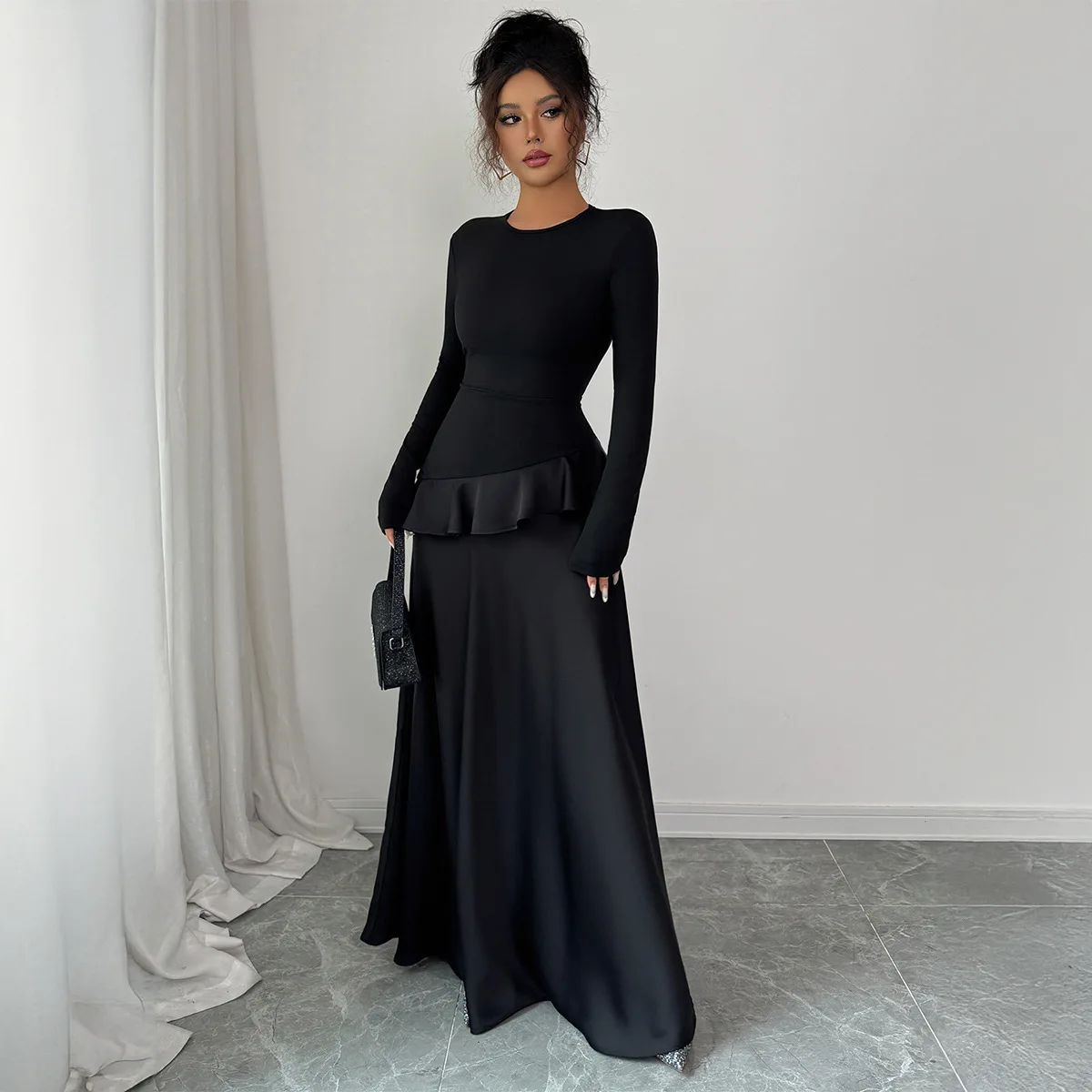 Vestido largo de encaje de manga larga elegante de gama alta ropa de mujer 2025 Otoño Invierno