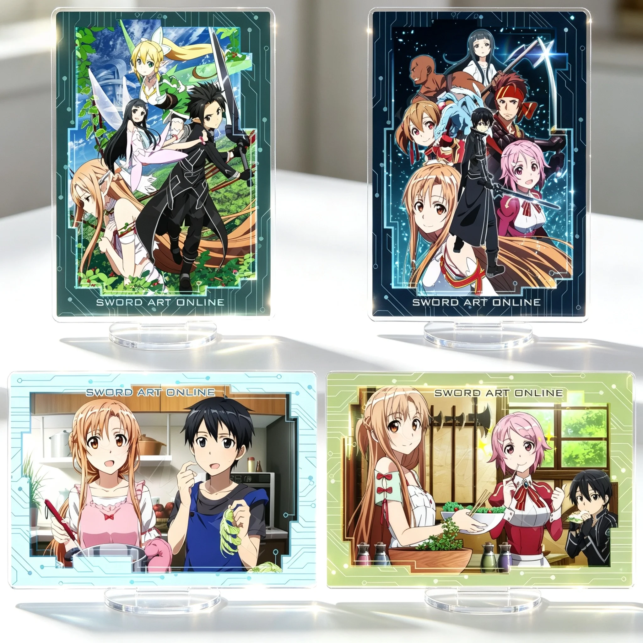 AnimeSword Art Online Kirito Leafa Asuna Yui Scene Drawing Rectangle Acrylic Stand Model Plate Keychains Desktop Ornament