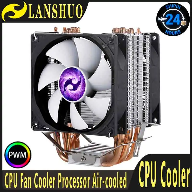LANSHUO 6 Heat Pipe CPU Processor Computer Cooler Fan 90mm Install LGA2011 2066 115X 1200 1700 1851 AM4 AM5 Office/Game Cooling