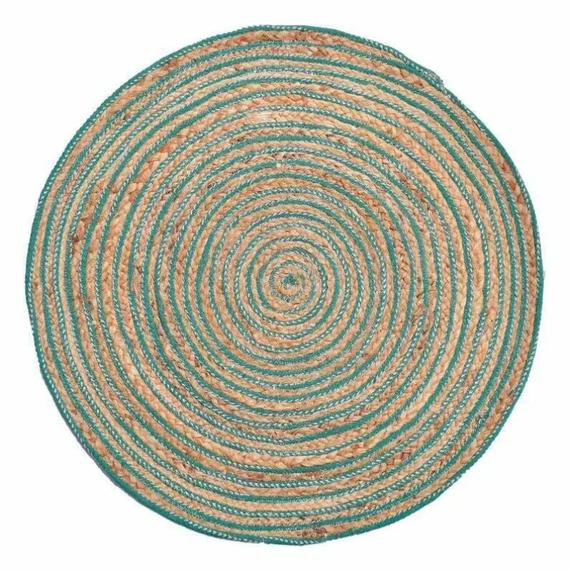 Rug Jute Cotton Braided Style Modern Carpet Reversible Rustic Rug Green+ Beige