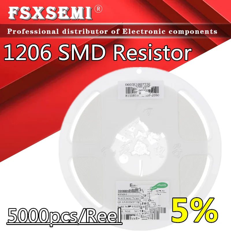 5000pcs 5% Chip Resistors 1206 SMD 1/4W resistor 0R ~10M ohm 0 10R 100R 220R 330R 470R 1K 4.7K 10K 47K 100K 0 10 100 330 470 ohm