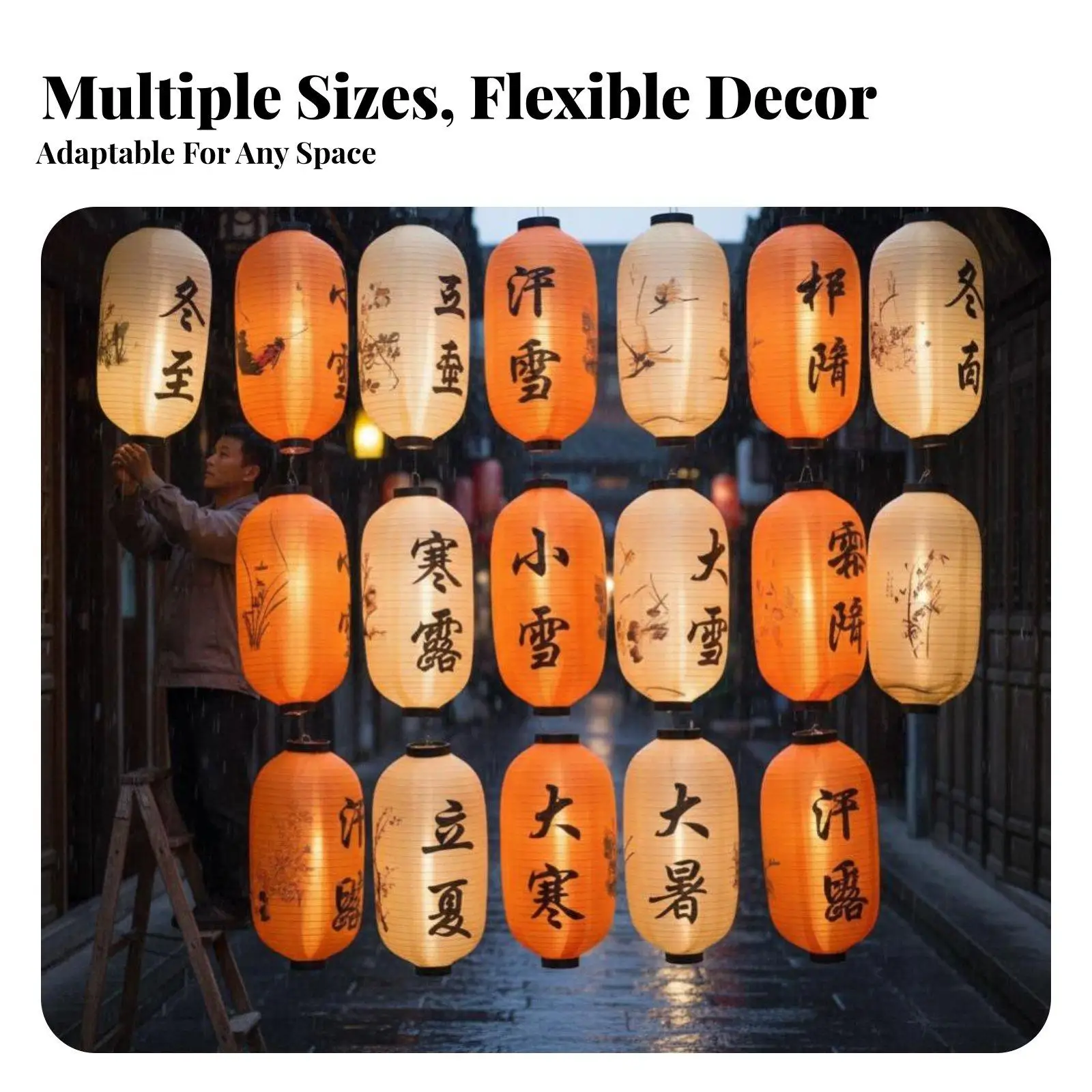 Waterproof Silk Lantern for Outdoor Use Chinese Culture Art Decor Multiple Sizes for Garden Wall Hanging String Light