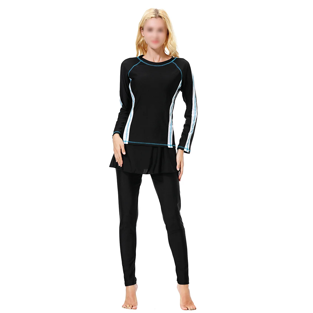 

Black Xl Muslim Women Swimsuit Traditional Modest Swimwear Swim Coat Pants Kit Conservative Beachwear for Swimming