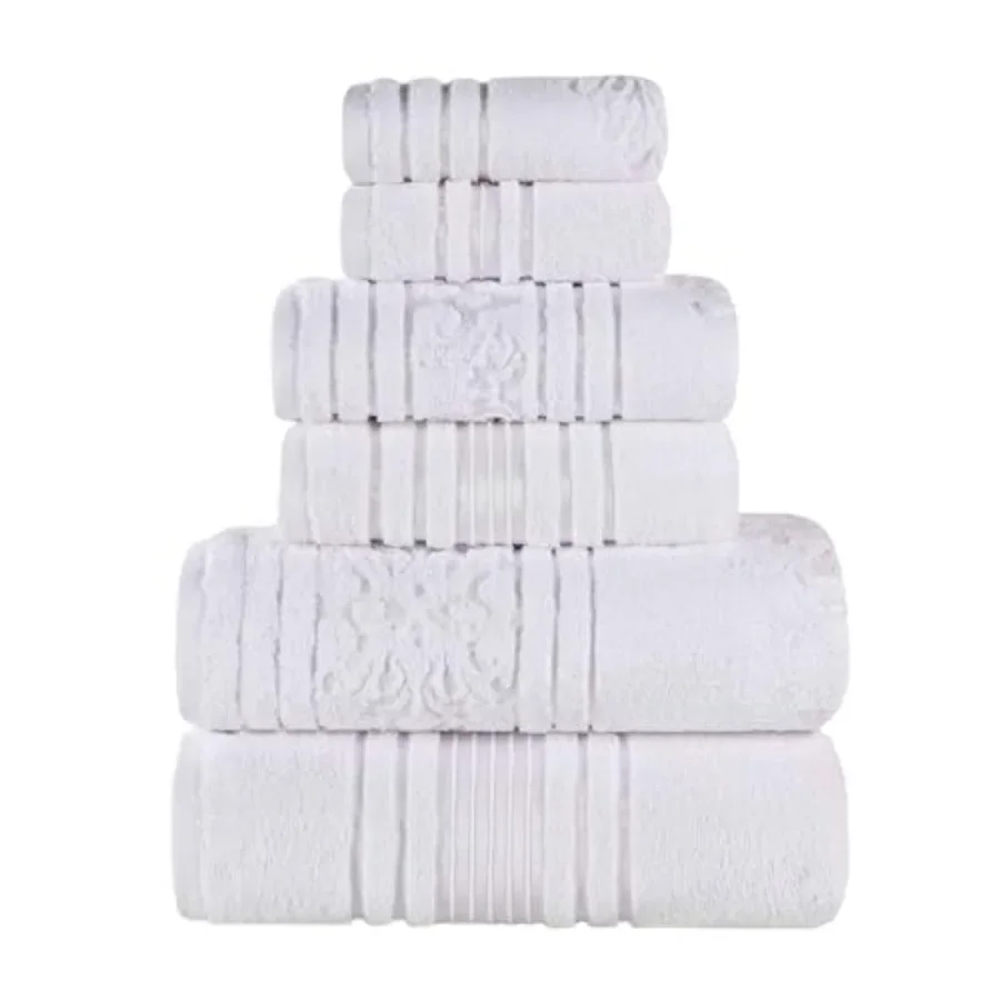 

Home essentials towel set: cotton white quick-dry plush soft absorbent for shower spa; includes 2 bath 2 hand 2 washcloth; zero