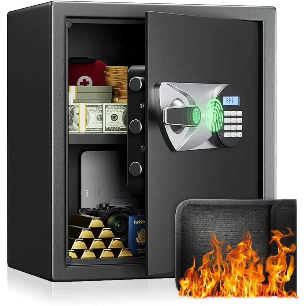 Fingerprint Recognition Home Security Safe with Keypad Lock, Alarm System, and Storage for Valuables