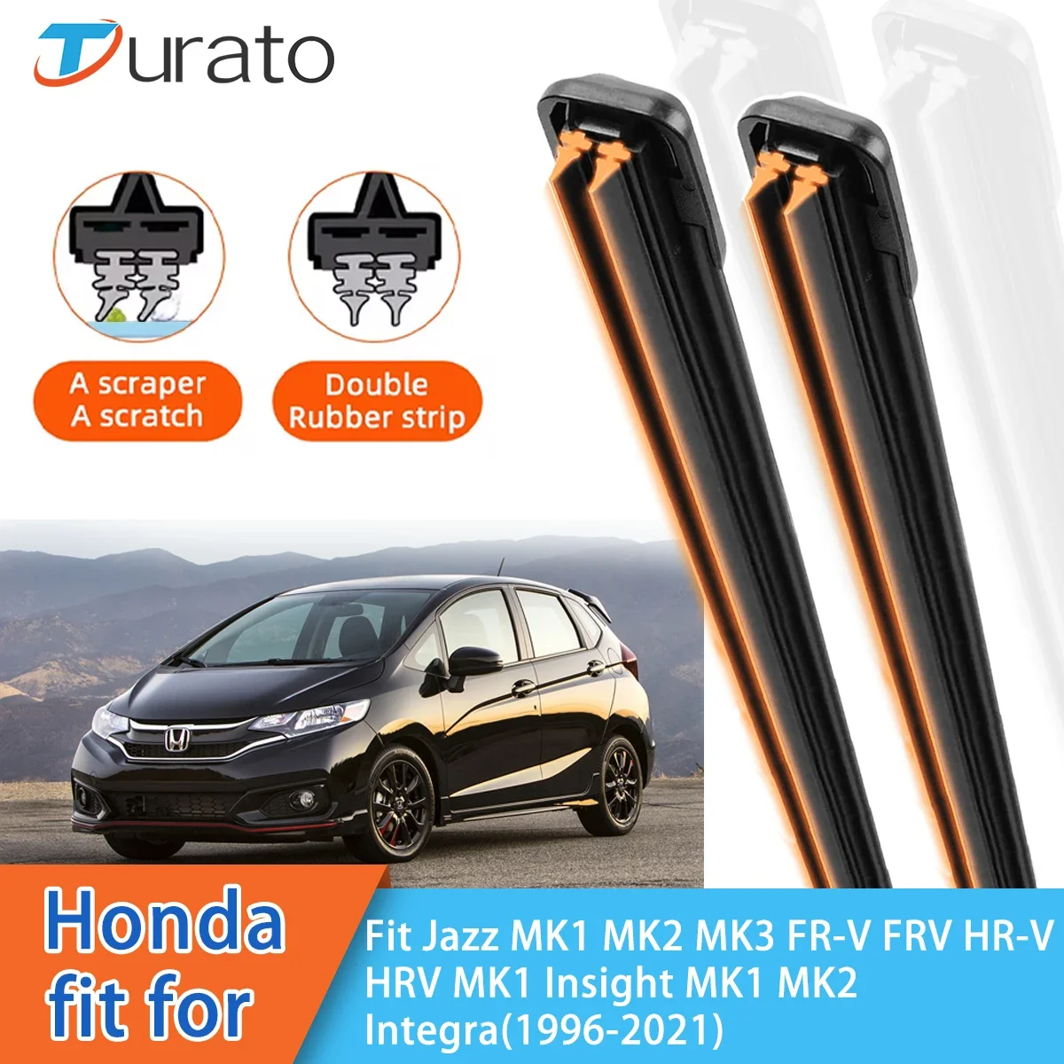 For Honda Fit Jazz MK1 MK2 MK3 FR-V FRV Insight HR-V HRV Front Windscreen Wipers Double Rubber Car Wiper Blades Car Accessories