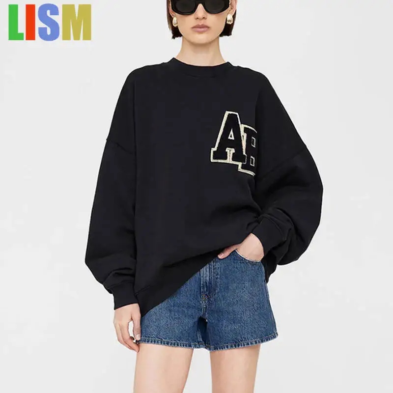 

LISM women's winter clothes y2k sweatshirt 2025 AB towel fabric embroidered letter women's hoodie neck loose women's hoodie
