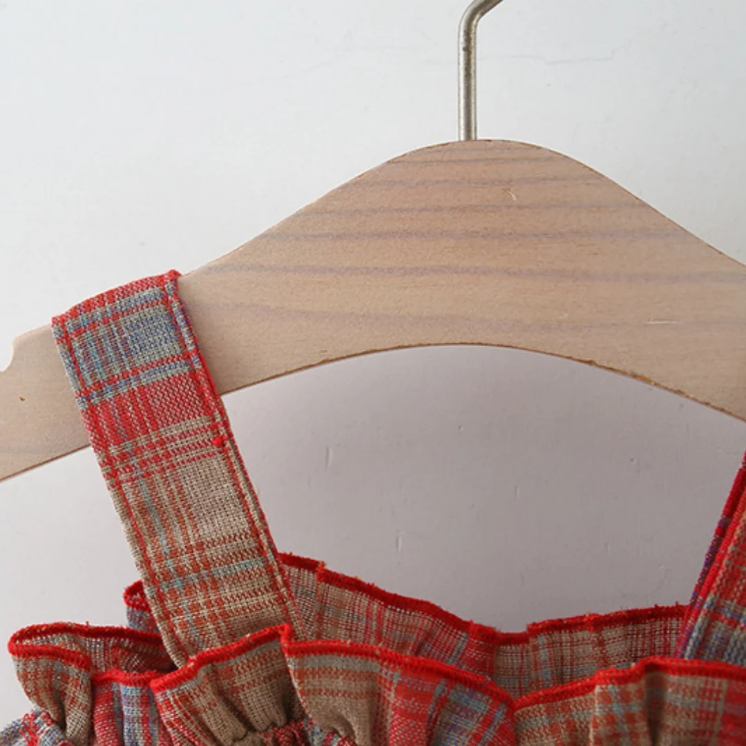 فستان بناتي صيفي من عمر 0 إلى 2 سنة على الطراز الكوري فستان قطني بحمالات منقوشة باللون الأحمر مع قبعة ملابس للفتيات في عيد الميلاد #3