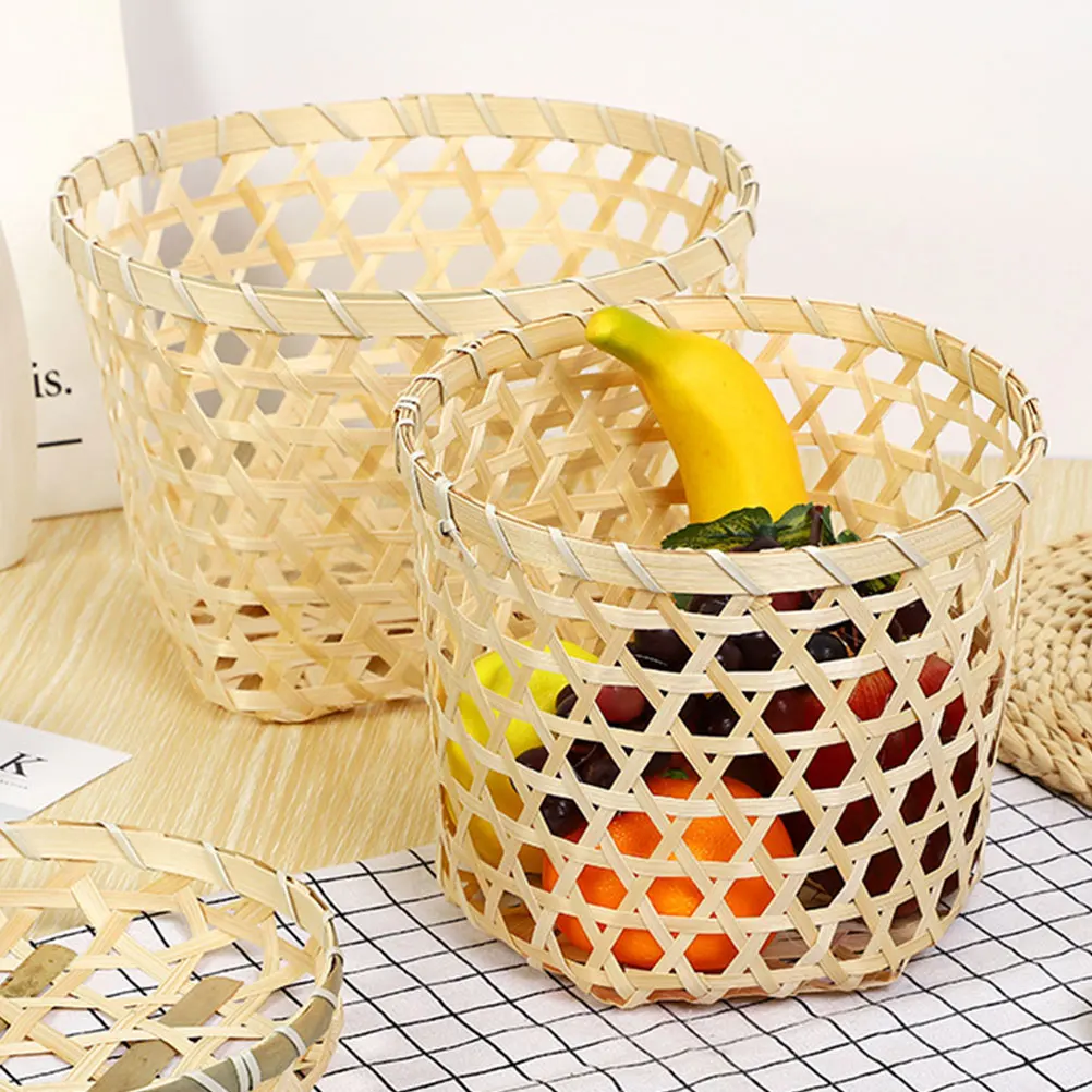 

2pcs Bamboo Storage Basket Kitchen Fruit Serving Baskets Woven Holders Snack Home Decor Material