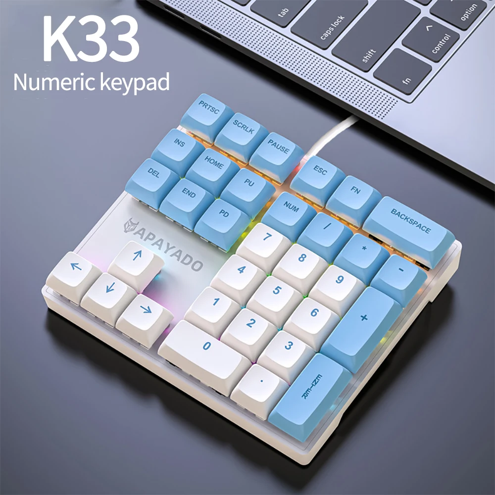 33 Key Wired Mechanical Numeric Keypad with Multi-color Lights Suitable for Finance, Business, Laptop Numeric Keyboard