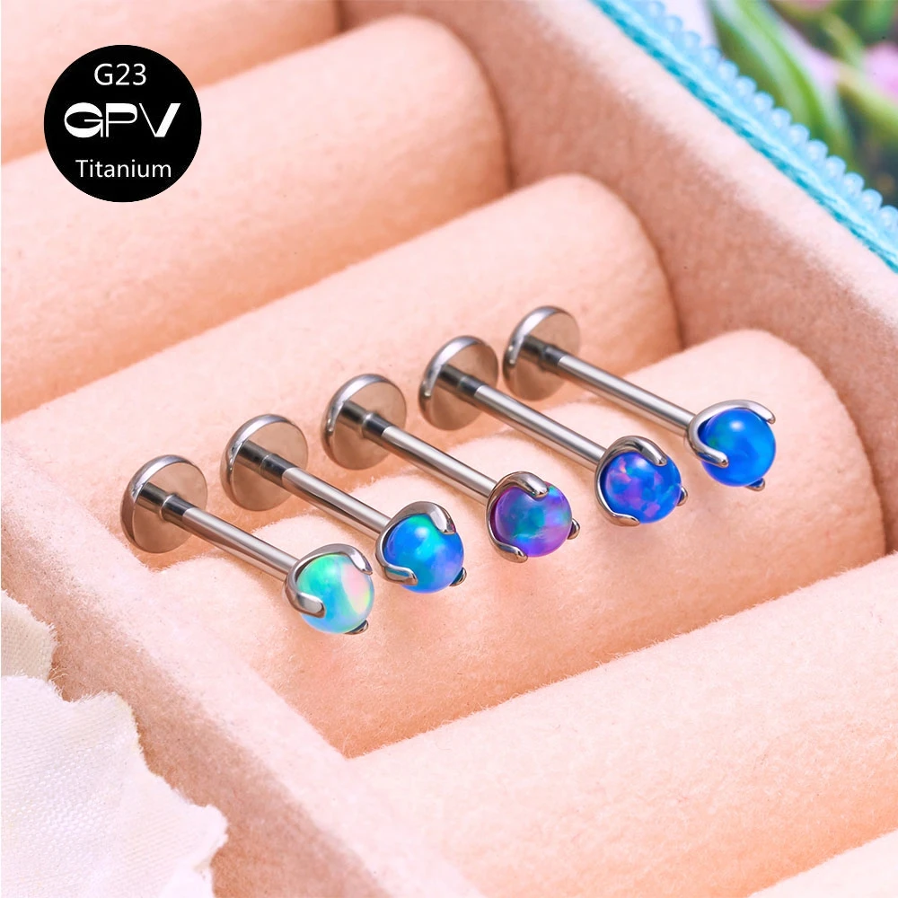 G23 F136 Titanium Earnail Three Claw Round Aurora High Brightness Opal Women\'s Ear Cartilage Nail Perforated Jewelry