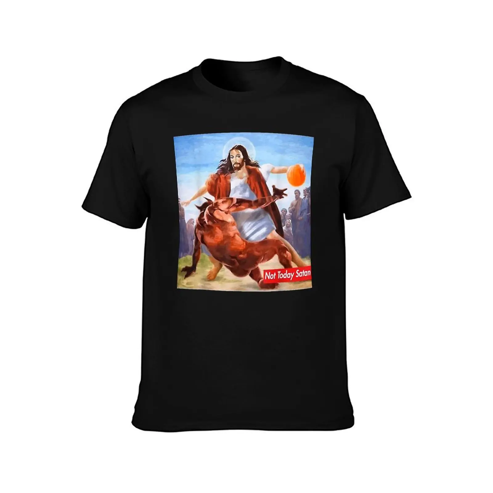Not Today Satan Jesus Crossover Basketball T-Shirt Summer Casual Cotton Tee Oversized Streetwear Tops Vintage Graphic Print