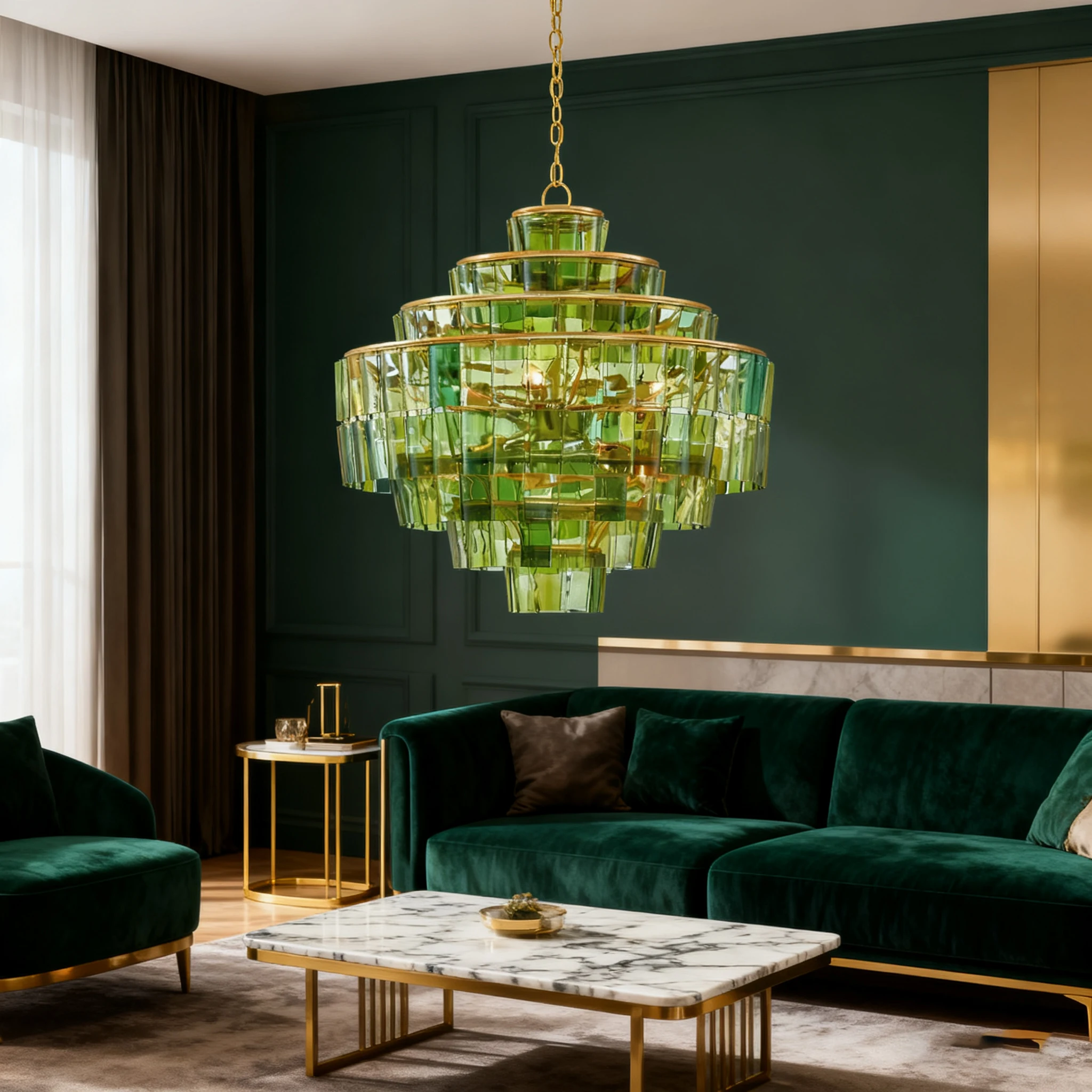 

BOSSEN Dimmable American Chandelier 2025 New Designer Glass Metal Double Layer Adjustable Chain Three Color Change for Villa in