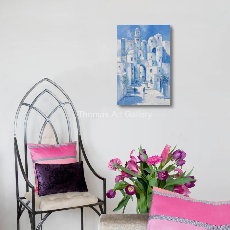 Blue Jerusalem Landscape Wall Art Printed On Canvas Abstract Holy City Israel Architecture Painting Modern Decor for Hallway