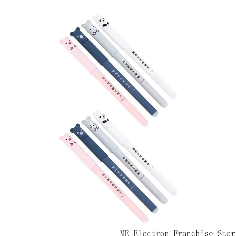 

4Pieces Cartoon Erasable Gel Pen Blue Inks 0.35mm Needle Tip Quick Drying for Writing Journaling Office Writing Tool