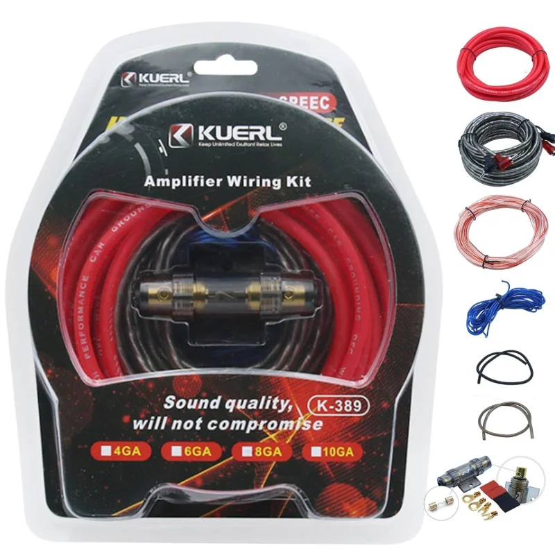 Complete 4 Gauge Car Audio Amplifier Wiring Kit, 2300W Amp Install Cable Set with RCA, Speaker Wire, Remote Wire, in-Line Fuse