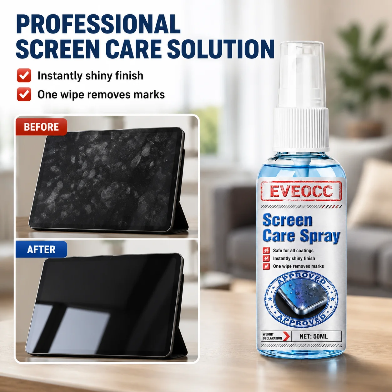 EVEOCC Electronic Screen Cleaner Spray, Instant Shiny Finish Anti-Smudge Care Spray for All Coated Screen Surfaces