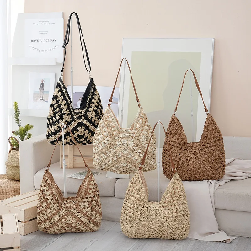 

Ladies' new hand-woven straw bag, large-capacity casual shoulder commuter seaside vacation beach bags