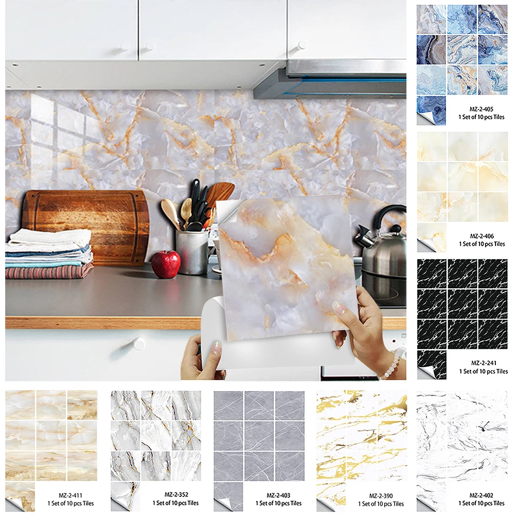 

Marble Tiles Sticker Kitchen Film Waterproof PVC Thicken Wall Stickers Peel & Stick Backsplash Bathroom Wallpapers Decals Home