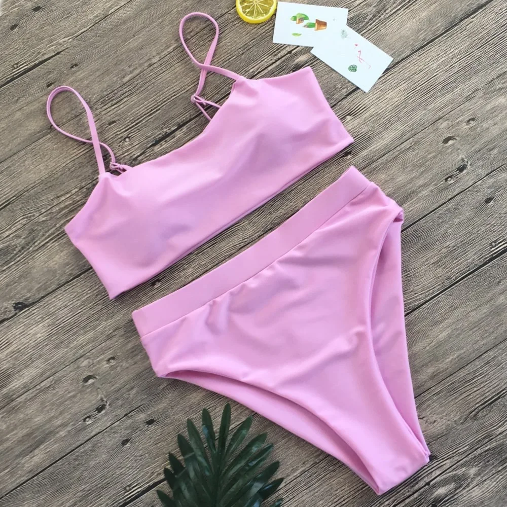New 2024 Split Swimwear Solid Color Hollow Out Bikini Set Beach Vacation Swimsuit Set For Woman Girl