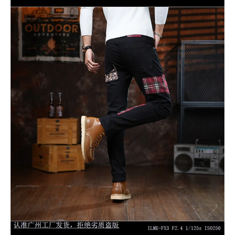 2025 Autumn Black Jeans Men's Trendy Brand Personalized Splicing Design American Style Slimming Small Leg Pants
