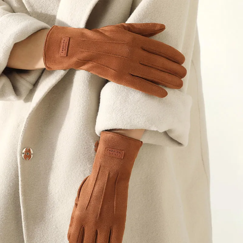 الخريف الشتاء رقيقة غير منتفخة الجلد المدبوغ شريط قفازات نسائية الدفء شاشة تعمل باللمس مرونة موضة أنيقة ركوب الدراجات في الهواء الطلق #2