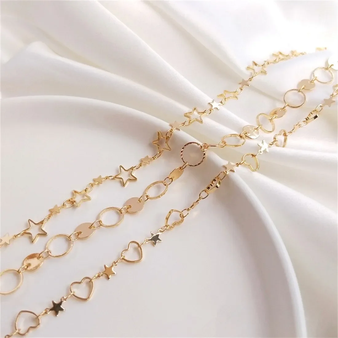 

14K Gold-clad Korean Copper Handmade Chain Five-pointed Star Love-shaped Circle Scattered Chain Diy Anklet Bracelet Material