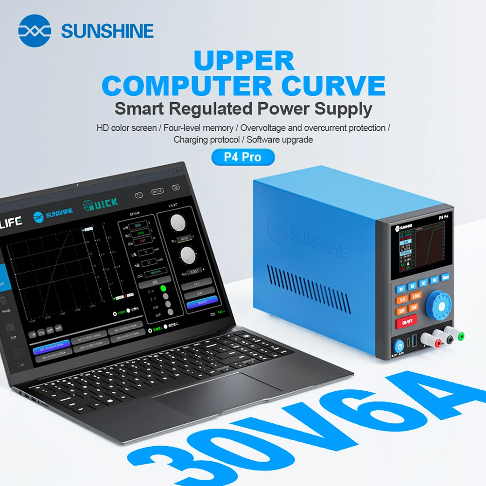 SUNSHINE Adjustable DC Regulated Power Supply P4 Pro Upper Computer Sharing 30V6A High-refresh Current Curve Dual-port Charging