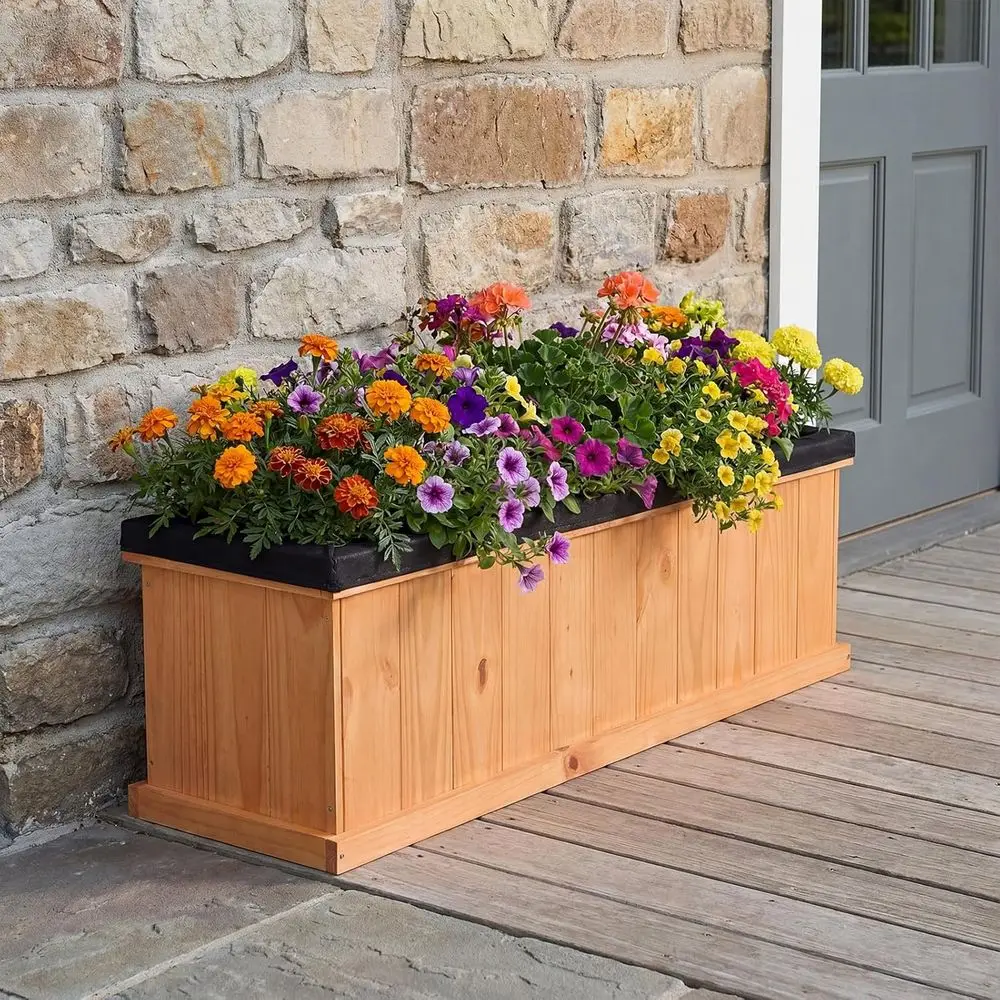

Raised Wooden Garden Bed with Drainage, Liner, for Planting Vegetables, Herbs, Suitable for Outdoor or Indoor Use (44 x 10 x 12)