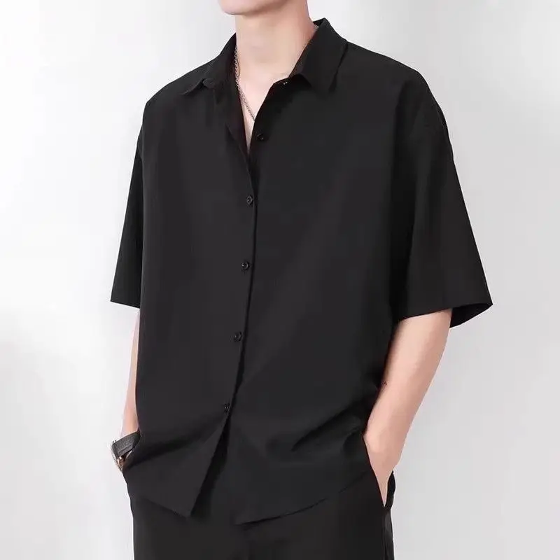 

Hong Kong Style New Ice Silk Men's Short Sleeve Shirt Slim Fit Casual Drape Shirt Jacket