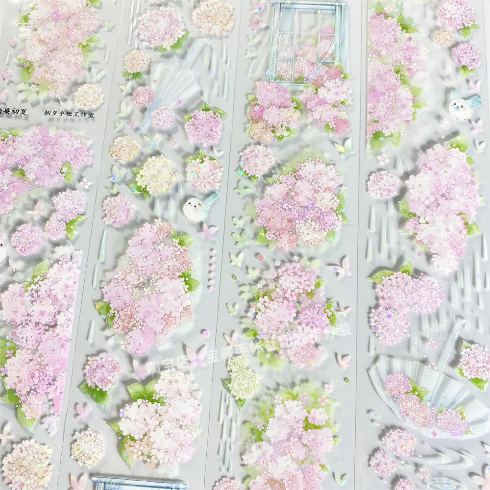 Zhao Xi Summer Sweet Pink Flower Shiny Shell Effect Vintage Stickers for Scrapbooking DIY Craft