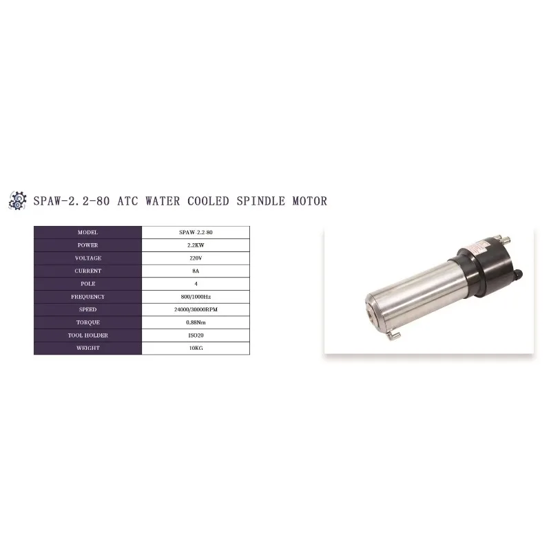 

Gold seller HOLRY 2.2kw High Speed Low Noise 400Hz ISO20 Spindle Cnc High Torque Water-cooled Cnc Spindle Motor ISO20 ATC Spindl