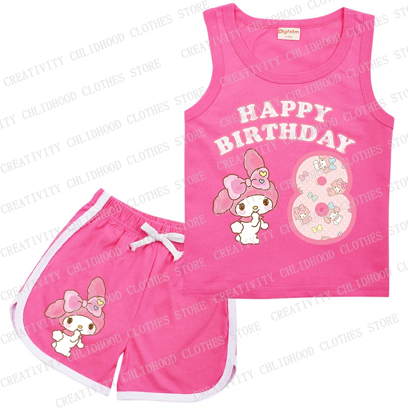 My Melodys Children Sports Suit Birthday Number 1-14 Kids Vest & Shorts Cartoons Casual Clothes Sleeveless Girl Boy Sets