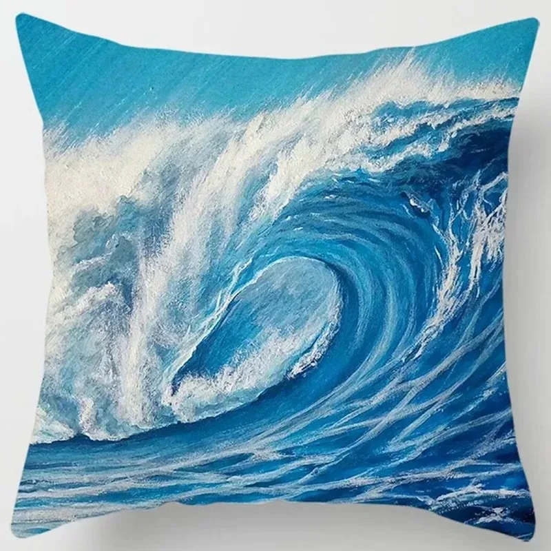 Car Living Room Sofa Cushion Cover Luxury Home Decor Pillow Cover Blue Wave Pattern Cushion Cover