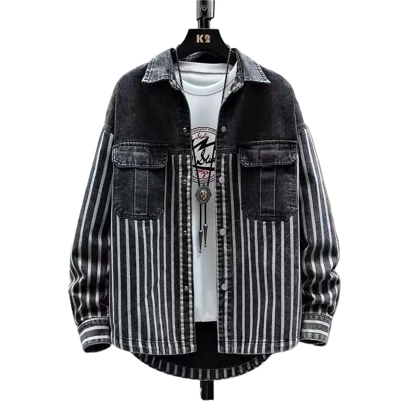 Spring and Autumn Fashion Men's Jacket on The Clothes Korean Version of The Trend Handsome Men's Casual Shirt Striped Denim Coat
