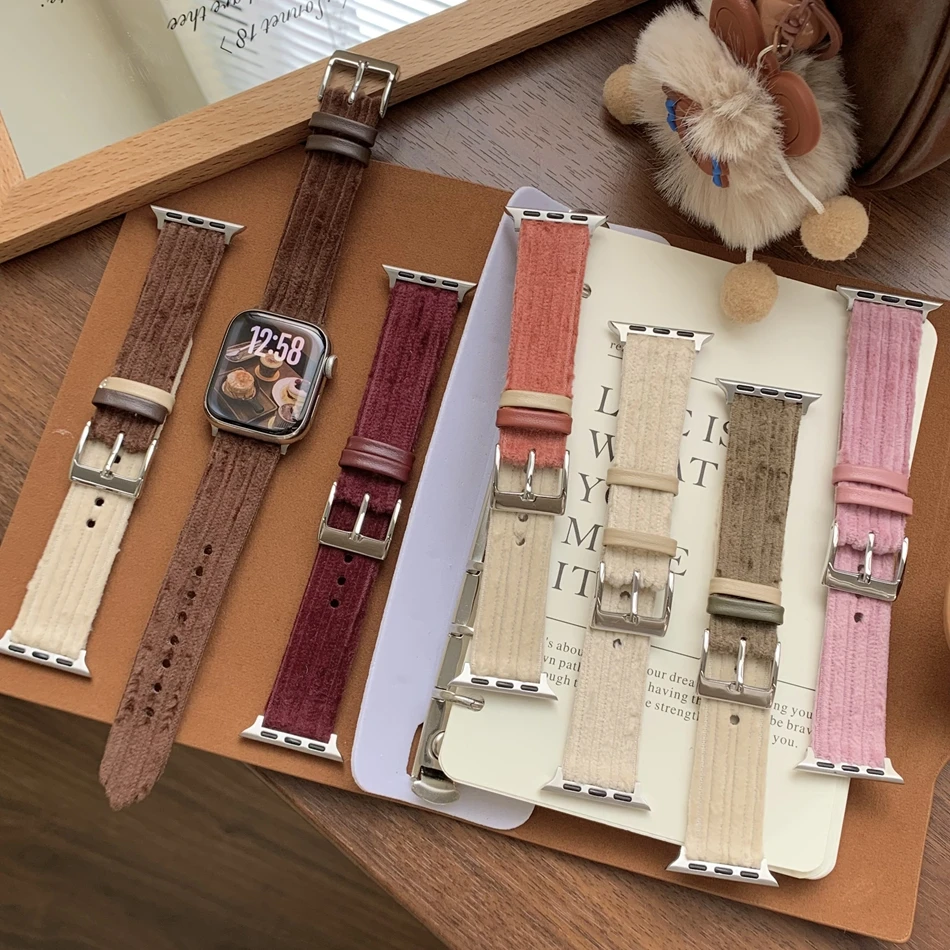 

Вельветовый кожаный браслет соответствующего цвета для Apple Watch Band S11/10/9/8/7/6/5/Ultra iWatch Ремешок 49/46/45/44/42/41/40/38 мм Повседневный
