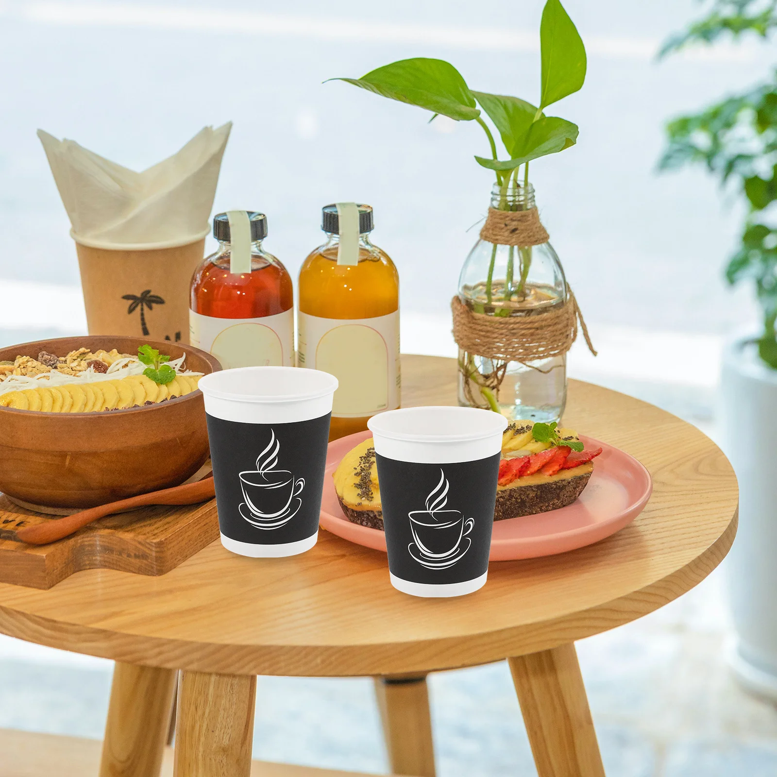 

50Pcs Portable Paper Coffee Cups Chic Ergonomic Design Disposable Bulk Hot Chocolate Tea Milk Beverages Picnic